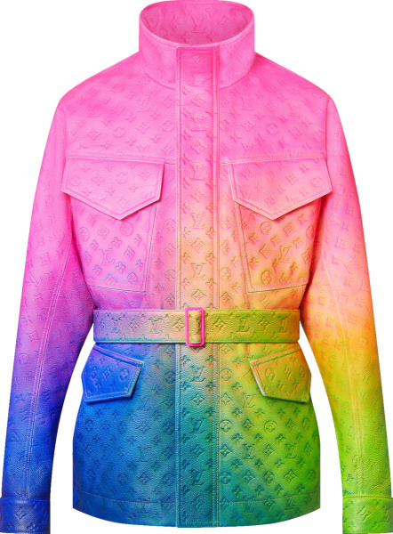 Louis Vuitton Neon Rainbow Gradient Monogram Leather Belted Jacket 1a9srw