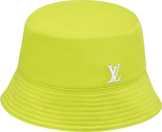 Louis Vuitton Neon Yellow And White Lv Logo Bucket Hat