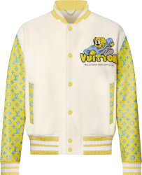Louis Vuitton Off White And Yellow And Light Blue Monogram Playground Cartoon Patch Varsity Jacket 1ab940