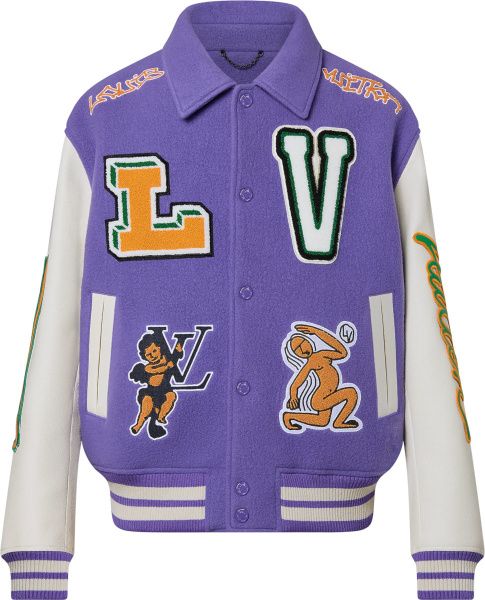 Louis Vuitton Purple And White Cartoon Patch Varsity Jacket 1aaghw
