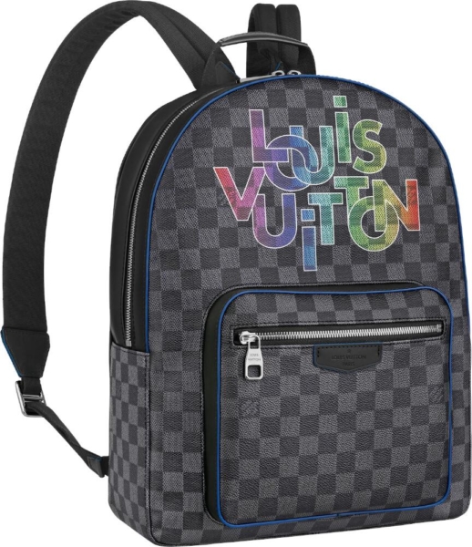 Louis Vuitton Rainbow Logo Print Grey Check Josh Backpack