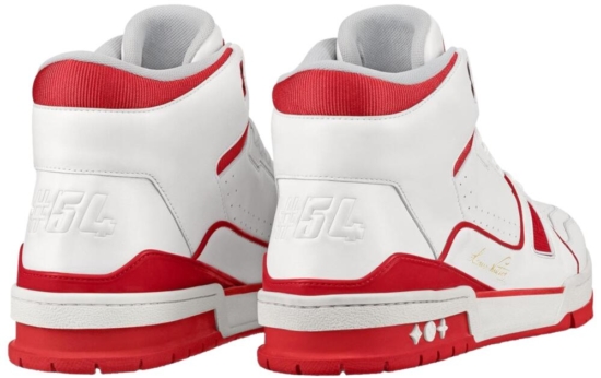 Louis Vuitton White & Red Mid-Top 'LV Trainer' Sneakers | INC STYLE