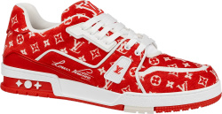 Louis Vuitton Red Velvet Monogram Lv Trainer Sneakers