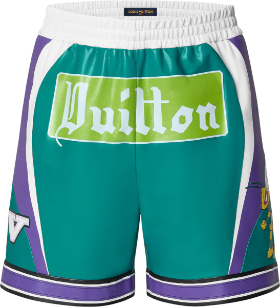 Louis Vuitton Teal And Purple Sporty Graphic Hornets Shorts 1aagea