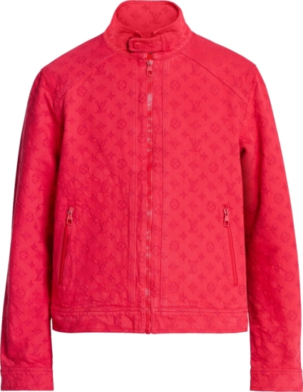 Louis Vuitton Red Monogram Embossed Denim Jacket | Incorporated Style