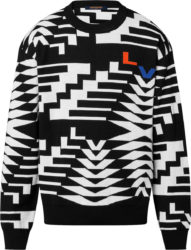 Louis Vuitton White And Black Lv Fur Tree Sweater