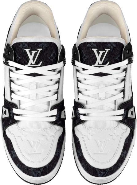 Louis Vuitton White And Black Monogram Denim Lv Trainer Sneakers