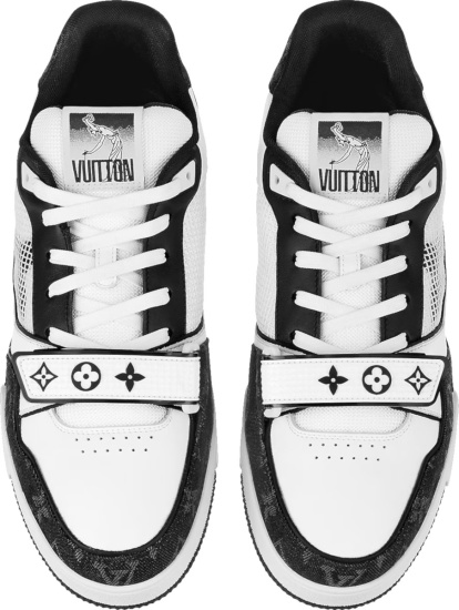 Louis Vuitton White And Black Monogram Denim Strap Lv Trainer Sneakers