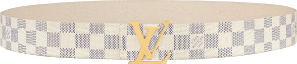 Louis Vuitton White And Blue Azur Damier Gold Lv Buckle Belt