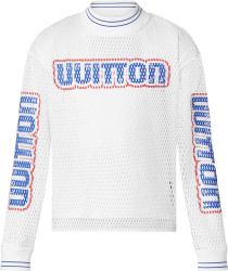 Louis Vuitton White And Blue Logo Mesh Mock Long Sleeve T Shirt 1aagp3