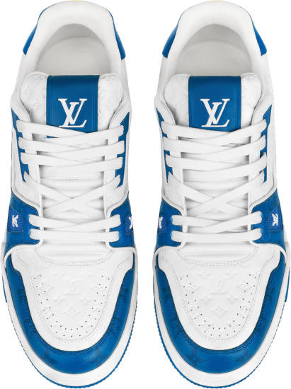 Louis Vuitton White And Blue Monogram Canvas Lv Trainer Sneakers