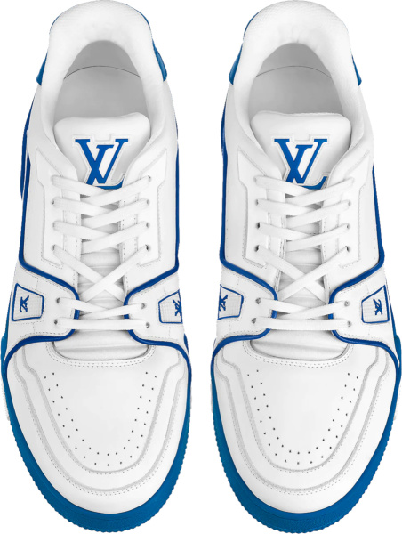 Louis Vuitton White And Blue Sole Lv Trainer Sneakers