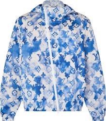 Louis Vuitton White And Blue Watercolor Monogram Print Hooded Windbreaker Jacket 1a8qzv