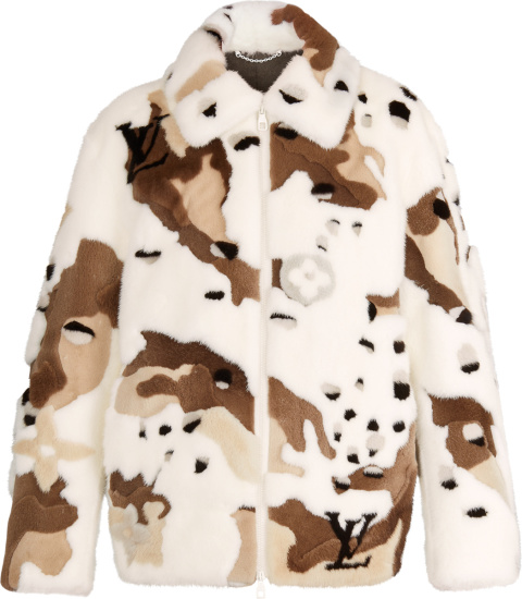 Louis Vuitton White And Brown Camo Monogram Mink Fur Jacket