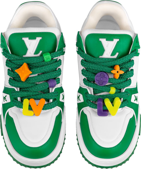 Louis Vuitton White And Green Lv Trainer Maxi Sneakers