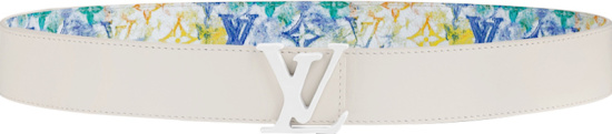 Louis Vuitton White And Multicolor Pastel Monogram Lv Shape Belt