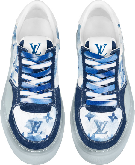 Louis Vuitton White And Navy Watercolor Monogram Print Low Top Ollie Sneakers