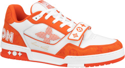 Louis Vuitton White And Orange Monogram Denim Lv Trainer Strap Sneakers