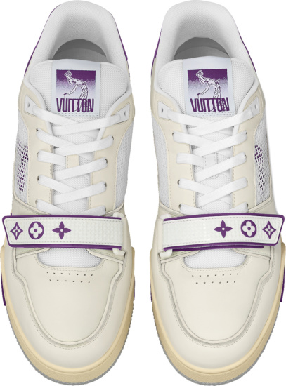 Louis Vuitton White And Purple Strap Lv Trainer Sneakers