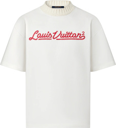 Louis Vuitton White And Red Logo Embroidered Mock T Shirt 1a9gmo