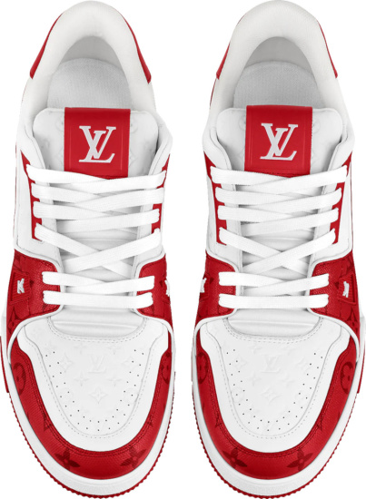 Louis Vuitton White And Red Monogram Canvas Lv Trainer Sneakers