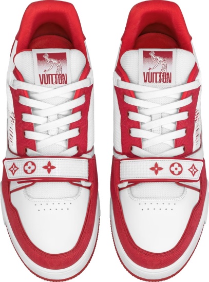 Louis Vuitton White And Red Monogram Denim Lv Trainer Strap Sneakers