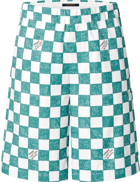 Louis Vuitton White And Teal Damier Drawstring Shorts 1a9a30
