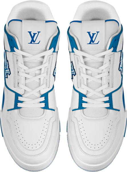Louis Vuitton White Blue Lv Trainer Sneaker Logo Plaque