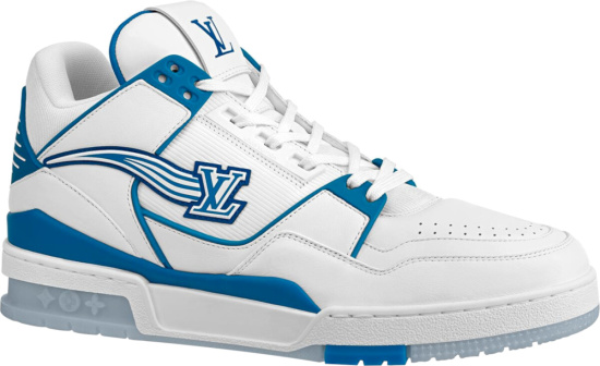 Louis Vuitton White & Blue ‘LV Initials Trainer’ Sneakers | Incorporated Style