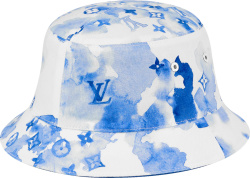White & Blue Watercolor Monogram Bucket Hat