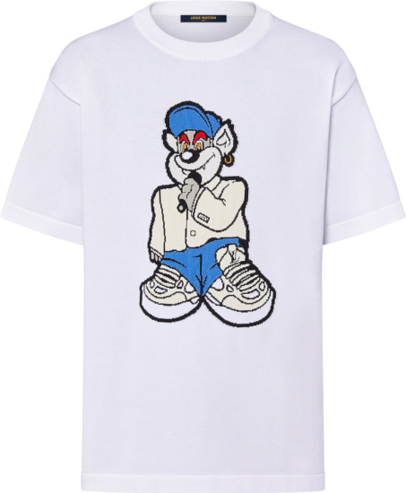 Louis Vuitton White Cartoon Rapper Intarsia T Shirt