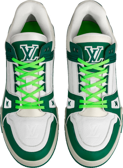 Louis Vuitton White Monogram & Green 'LV Trainer' Sneakers | INC STYLE