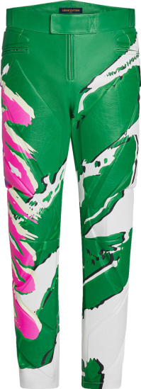 Louis Vuitton White Green And Pink Graffiti Logo Leather Biker Pants 1a96z6