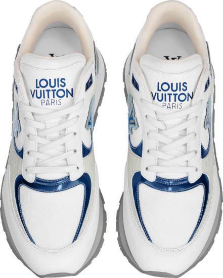 Louis Vuitton White Grey Metallic Navy Blue Run Away Sneakers