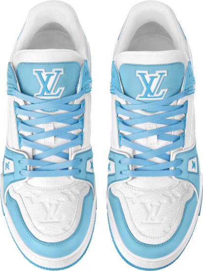 Louis Vuitton White Monogram And Light Blue Lv Trainer Sneakers