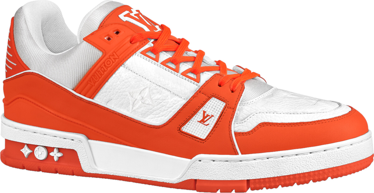 Louis Vuitton White & Orange 'LV Trainer' Sneakers | Incorporated Style