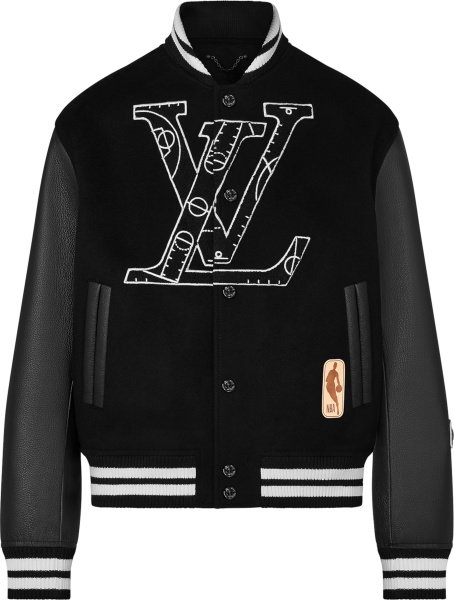 Louis Vuitton X Nba Black Wool And Leather Basketball Play Bomber Jacket 1a8wua