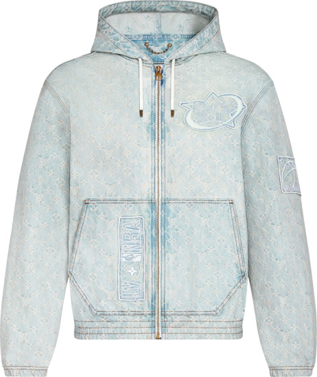 Louis Vuitton, Shirts, Louis Vuitton Nba Mens Denim Jacket Size 48 Blue  White Lv Monogram Cotton Hoodie