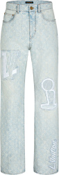 Louis Vuitton X Nba Super Light Indigo Monogram Patch Jeans 1a8wks
