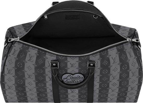 Louis Vuitton X Nigo Black And Grey Striped Keepall 50 Duffel Bag