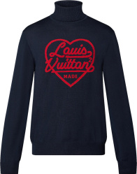 Louis Vuitton X Nigo Navy And Red Heart Logo Turtleneck Sweater