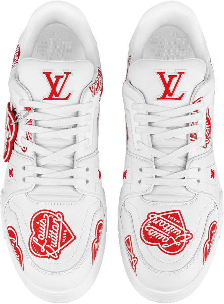 Louis Vuitton X Nigo White And Red Heart Print Low Top Trainer Sneakers