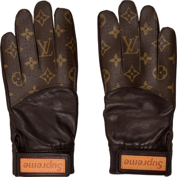 Louis Vuitton X Supreme Brown Monogram Black Leather Baseball Gloves