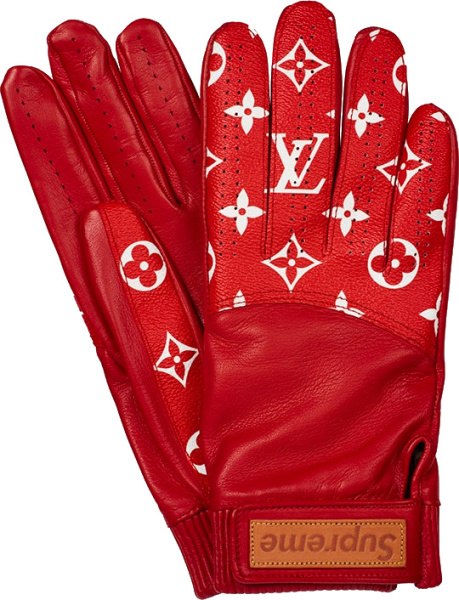 Louis Vuitton X Supreme Red Leather Baseball Gloves