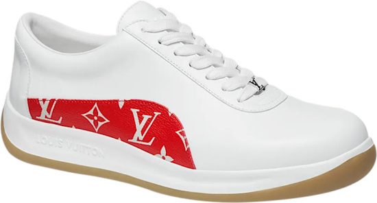 Louis Vuitton X Supreme White And Red Monogram Panel Sport Sneakers