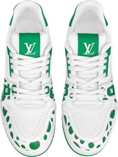 Louis Vuitton X Yk White And Green Dots Lv Trainer Sneakers