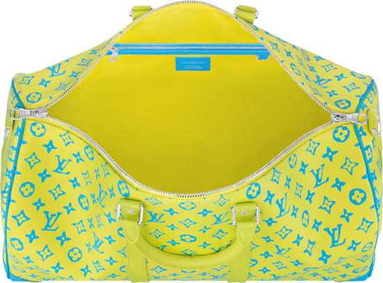 Louis Vuitton Yellow And Turquoise Monogram Keepall 50 Duffle Bag
