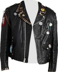 Madeworn Black Leather Distressed Buttons And Ramonses Patch Biker Jacket
