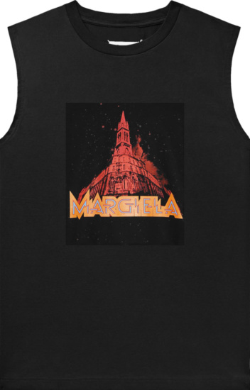 Maison Margiela Black Castle Print Sleeveless T Shirt
