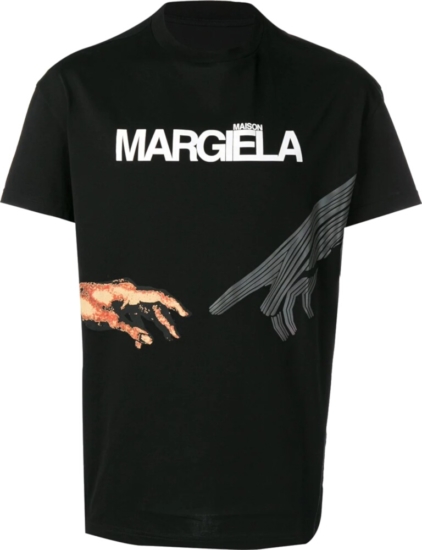Maison Margiela Logo And Hands Print Black T Shirt